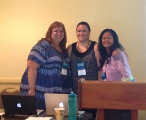 'Ulu'ulu's Shavonn Matsuda (middle) with co-presenters Pi'ilani Ka'aloa (left) and Kauwela Valeho-Novikoff (right) from Kamakakūokalani Center for Hawaiian Studies presenting on Waihona